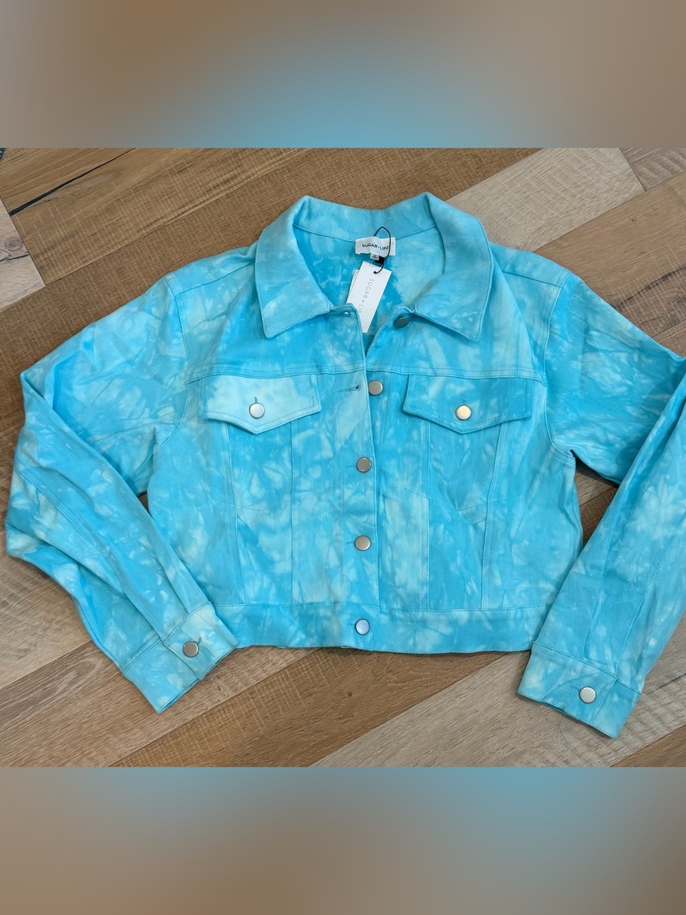 SugarLips Pastel Tie Dye Cropped Denim Jacket NWT Festival Coachella Style